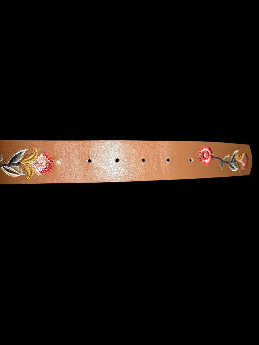 Women's Floral Embroidery Tan Belt Size 16W, Garden Preppy BOHO Hippie